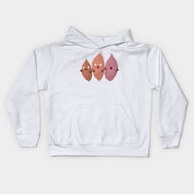 Cute singing sweet potatoes trio cartoon Kids Hoodie by FrogFactory